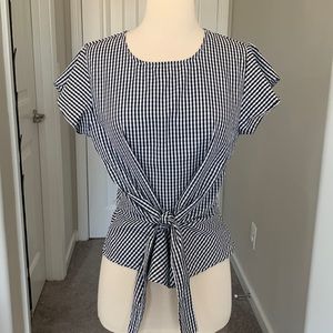 Like New Navy Gingham Tie Waist Top